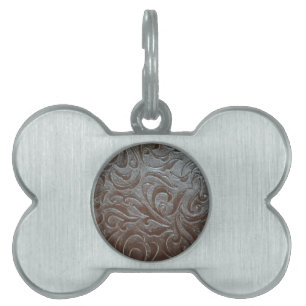 Placa Para Mascotas Modelo marrón del cuero del país occidental del