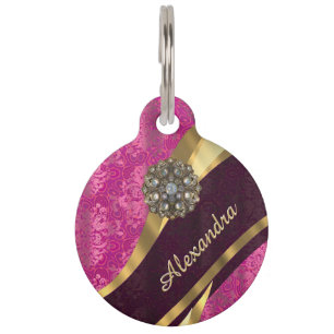 Placa Para Mascotas Modelo rosado femenino bonito personalizado del