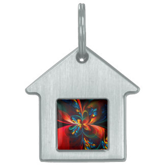 Placa Para Mascotas Modern Floral Resumen Art Naranja Patrón Azul #14