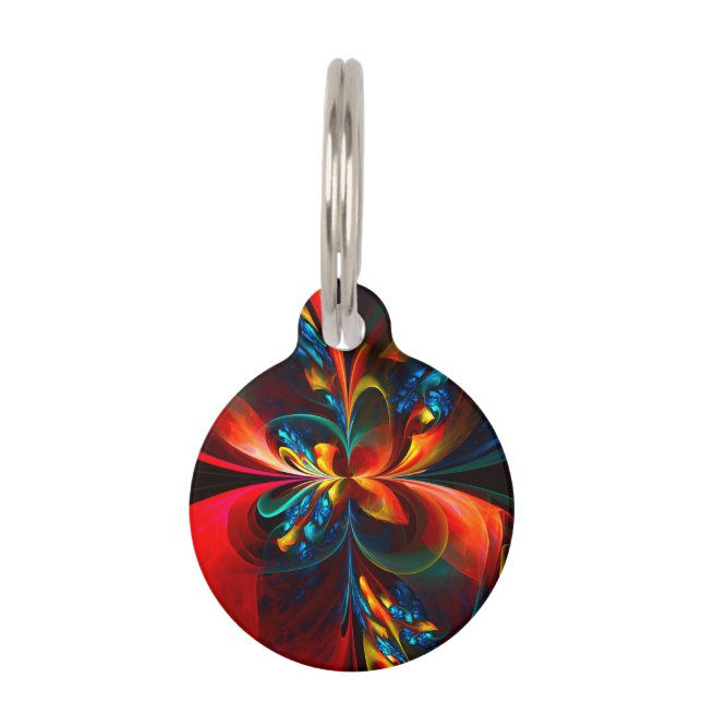 Placa Para Mascotas Modern Floral Resumen Art Naranja Patrón Azul #14 (Anverso)