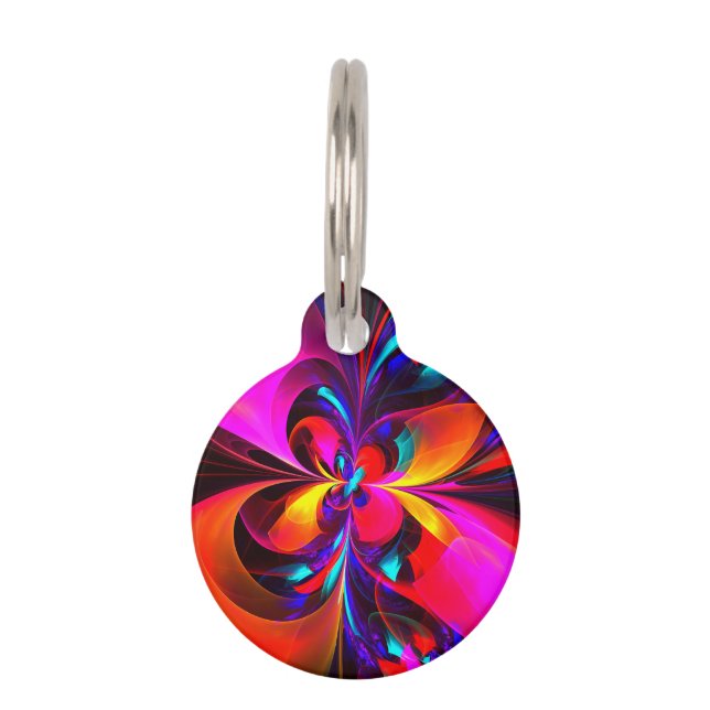 Placa Para Mascotas Modern Floral Resumen Arte Patrón Azul Rojo #07 (Anverso)