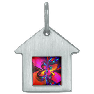 Placa Para Mascotas Modern Floral Resumen Arte Patrón Azul Rojo #07