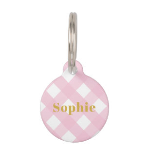 Placa Para Mascotas Moderna prueba rosa simple Gingham Gold Monograma