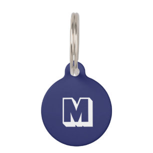 Placa Para Mascotas Moderno azul marino blanco monograma info perro ga