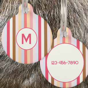 Placa Para Mascotas Moderno Monograma inicial Pastel Candy Stripe