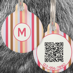 Placa Para Mascotas Moderno Monograma Trazo Pastel Inicial QR Código