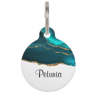 Placa Para Mascotas Moderno y elegante Agate Verde azulado y cinta de