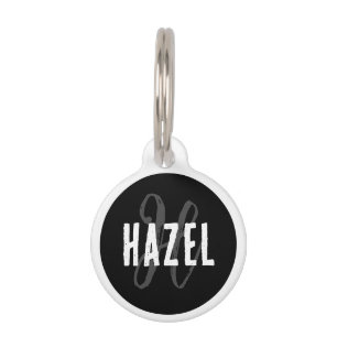 Placa Para Mascotas Moderno y moderno Monogramado Negro y Blanco
