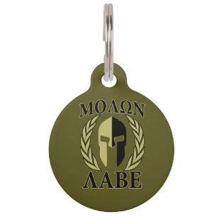 Placa Para Mascotas Molon Labe Spartan Helmet Laurelles Olive Green
