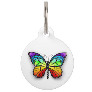 Placa Para Mascotas Monarca de mariposa arco iris