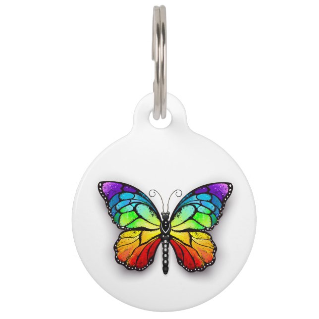 Placa Para Mascotas Monarca de mariposa arcoiris (Anverso)