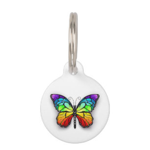 Placa Para Mascotas Monarca de mariposa arcoiris