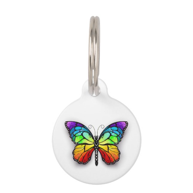 Placa Para Mascotas Monarca de mariposa arcoiris (Anverso)