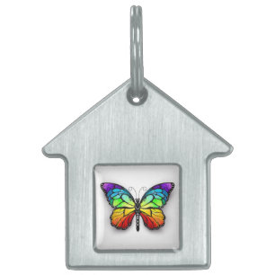Placa Para Mascotas Monarca de mariposa arcoiris