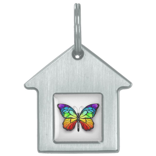 Placa Para Mascotas Monarca de mariposa arcoiris (Frente)