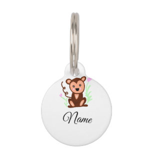 Placa Para Mascotas mono animal acuarela marrón agregar texto nombre