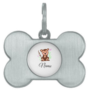 Placa Para Mascotas mono de acuarela marrón animal agregar nombre text