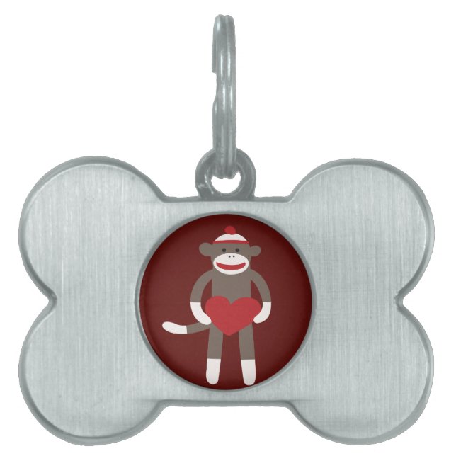 Placa Para Mascotas Mono lindo del calcetín con el gorra que lleva a (Frente)