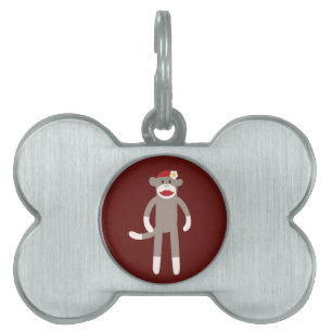 Placa Para Mascotas Mono lindo del calcetín del chica en rojo