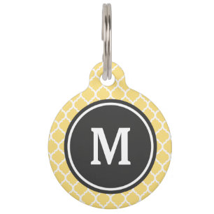 Placa Para Mascotas Monograma amarillo de Quatrefoil