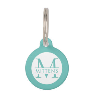 Placa Para Mascotas Monograma azul turquesa verde azulado