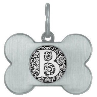 Placa Para Mascotas Monograma B inicial. Patrón floral de nombre perso