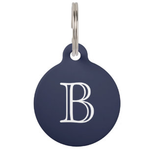 Placa Para Mascotas Monograma blanco azul medio inicial