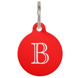 Placa Para Mascotas Monograma blanco rojo inicial