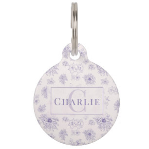 Placa Para Mascotas Monograma Botánico Personalizado Identificación