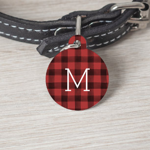 Placa Para Mascotas Monograma con manto de búfalo rojo y negro