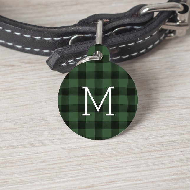 Placa Para Mascotas Monograma con manto de búfalo verde y negro (Subido por el creador)