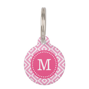 Placa Para Mascotas Monograma de diamantes de ikat rosado