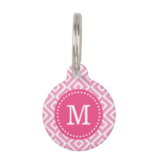 Placa Para Mascotas Monograma de diamantes de ikat rosado
