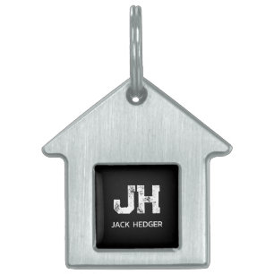 PLACA PARA MASCOTAS MONOGRAMA DE DOS LETRAS BLANCO MINIMALISTA NOMBRE