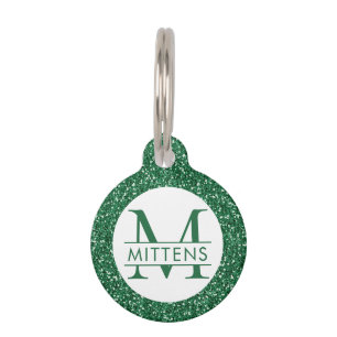 Placa Para Mascotas Monograma de espárragos del Purpurina verde