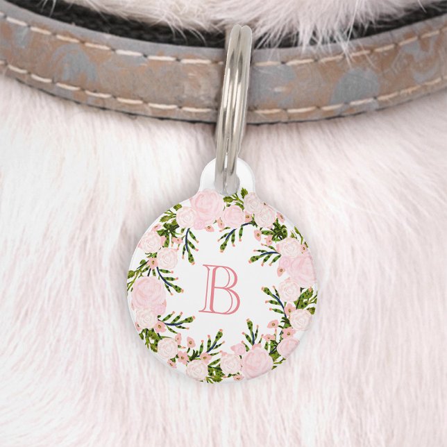 Placa Para Mascotas Monograma de espuma floral rosa de bonito (Subido por el creador)