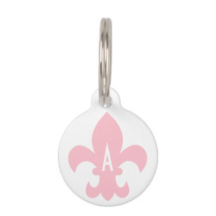 Placa Para Mascotas Monograma de flor rosa y blanco de liis