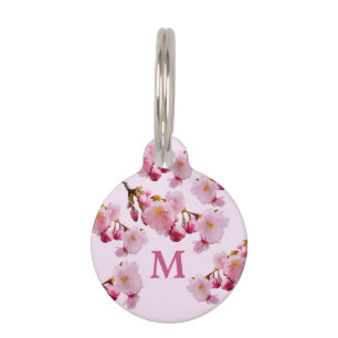 Placa Para Mascotas Monograma de flores de cerezo rosadas de primavera