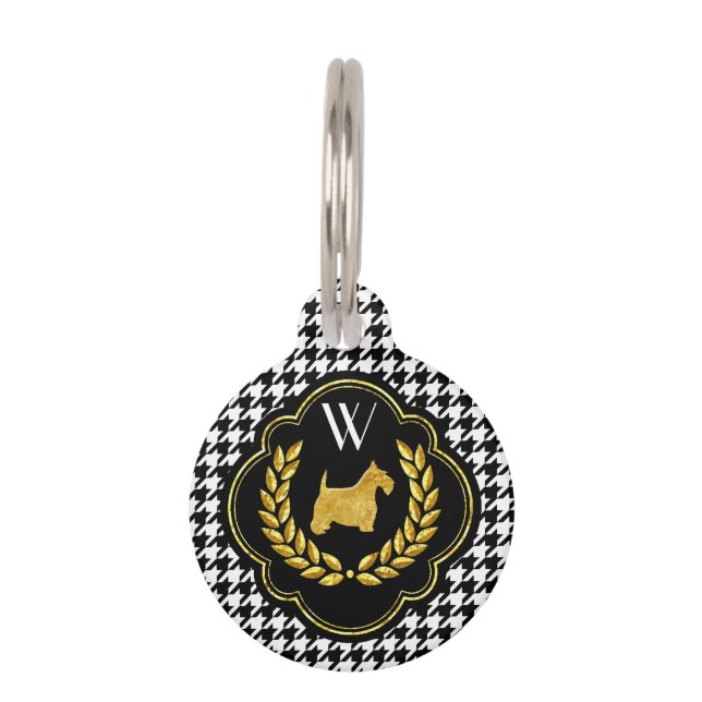 Placa Para Mascotas Monograma de Houndstoth Royal Scottie (Anverso)