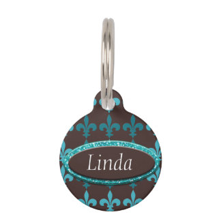 Placa Para Mascotas Monograma de la flor de lis del invierno del