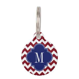 Placa Para Mascotas Monograma de la Marina Blanca de Chevron