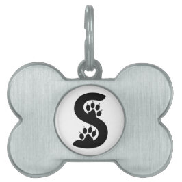 Placa Para Mascotas Monograma de letra S con huellas de garra de oso