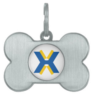 Placa Para Mascotas Monograma de letra X azul y amarillo