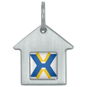 Placa Para Mascotas Monograma de letra X azul y amarillo