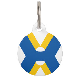 Placa Para Mascotas Monograma de letra X azul y amarillo