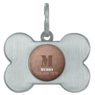 Placa Para Mascotas Monograma de malla geométrica marrón Mocha