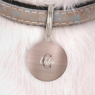 Placa Para Mascotas Monograma de metal cepillado en oro rosa de lujo