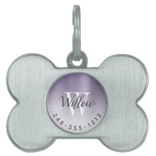 Placa Para Mascotas Monograma de metal cepillado lavanda Ombre hueso d