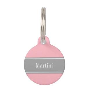 Placa Para Mascotas Monograma de nombre con cinta gris oscuro y rosa s