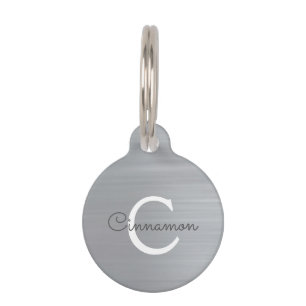 Placa Para Mascotas Monograma de nombre metálico con lámina de plata